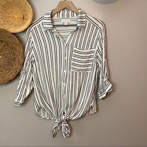 Vixbe front tie striped button down top